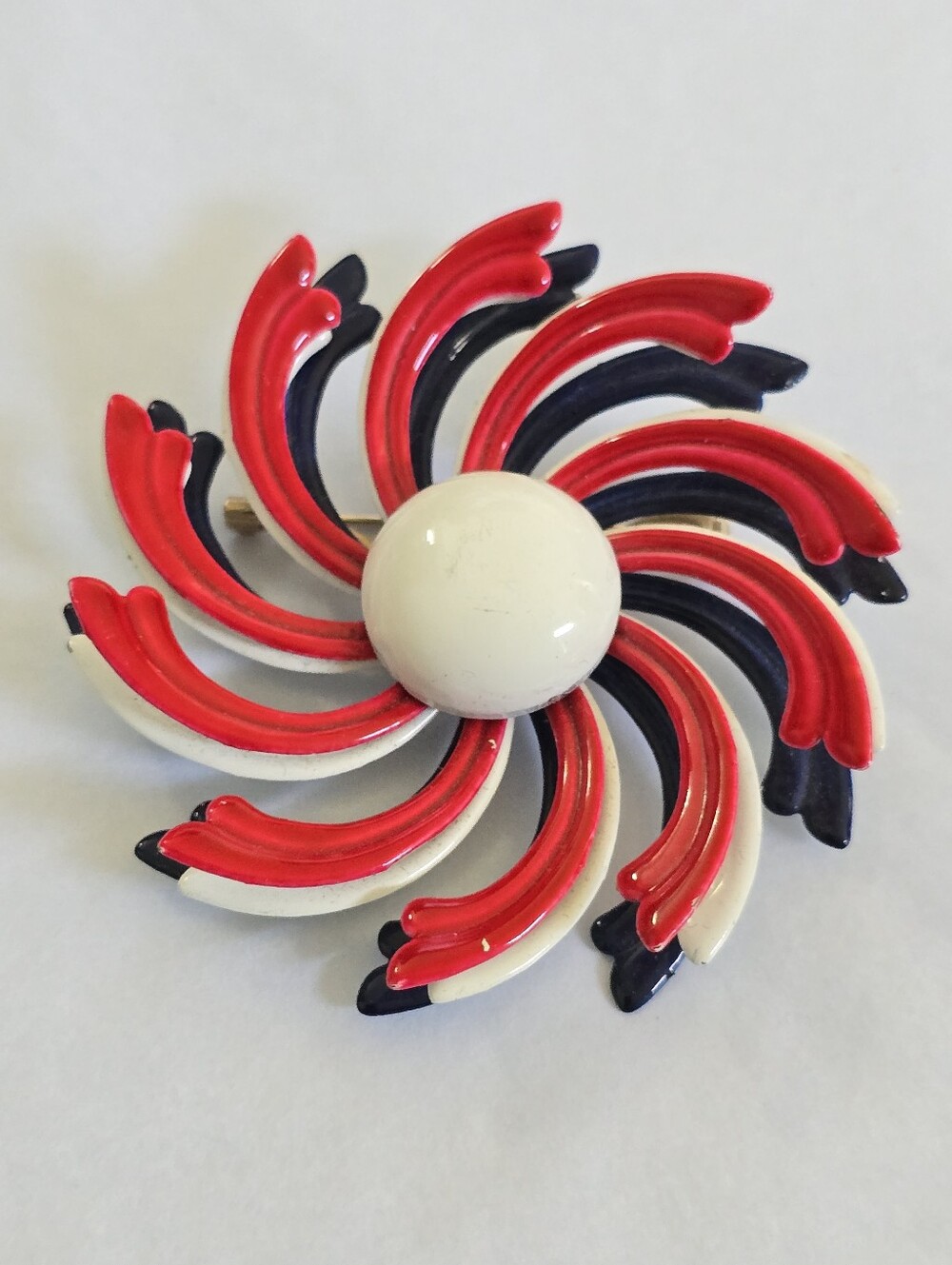 3/$50 Vintage 60s Enamel Patriotic Flower Pin wheel Brooch Red White Blue July